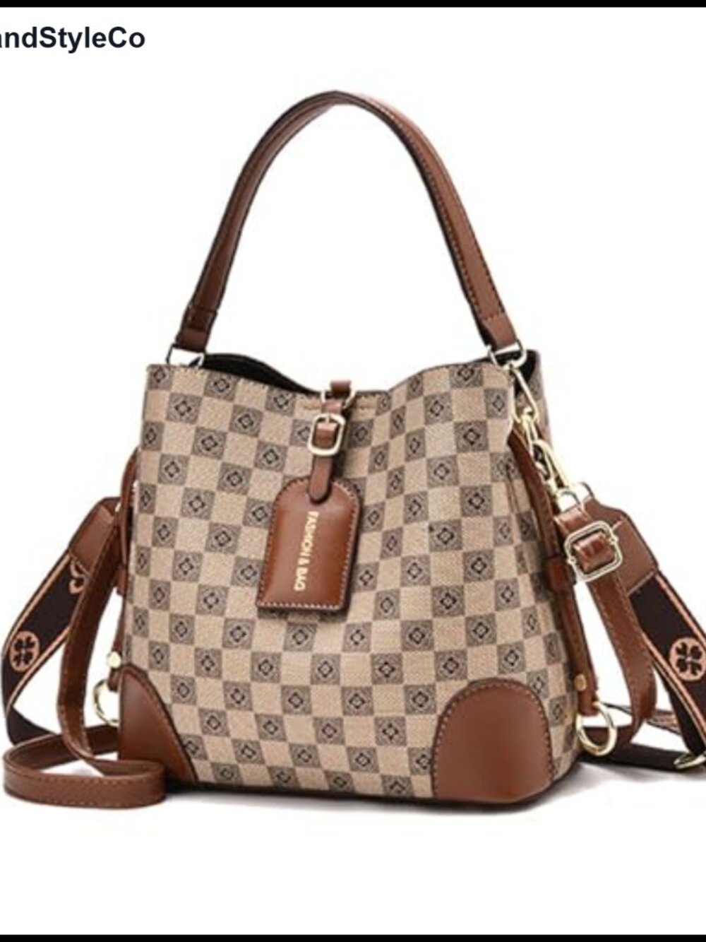 PU Leather Crossbody Bucket Bag with Adjustable Strap, Multiple Pockets, Vegan